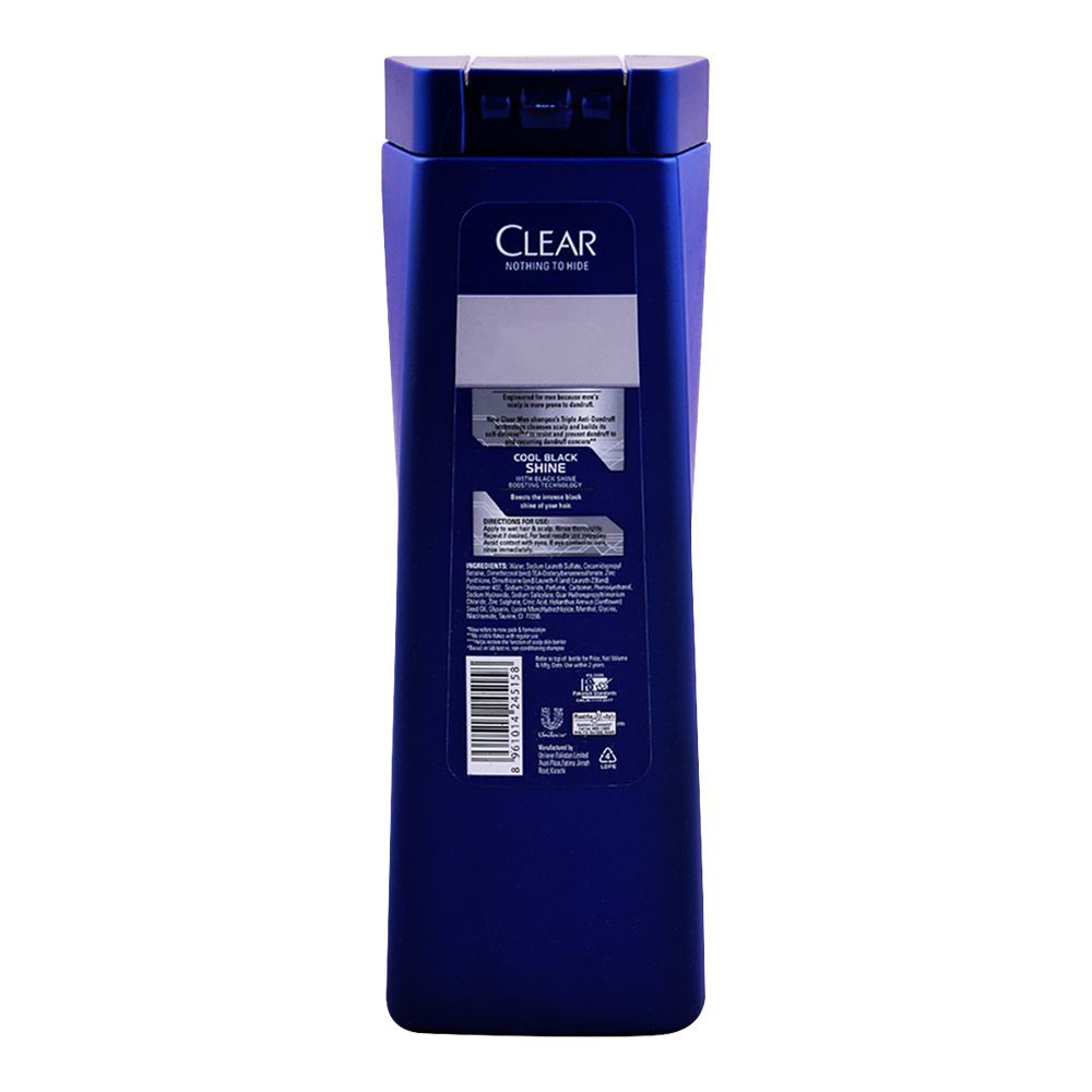 Clear Men Triple Anti-Dandruff Cool Black Shine Shampoo, 180ml